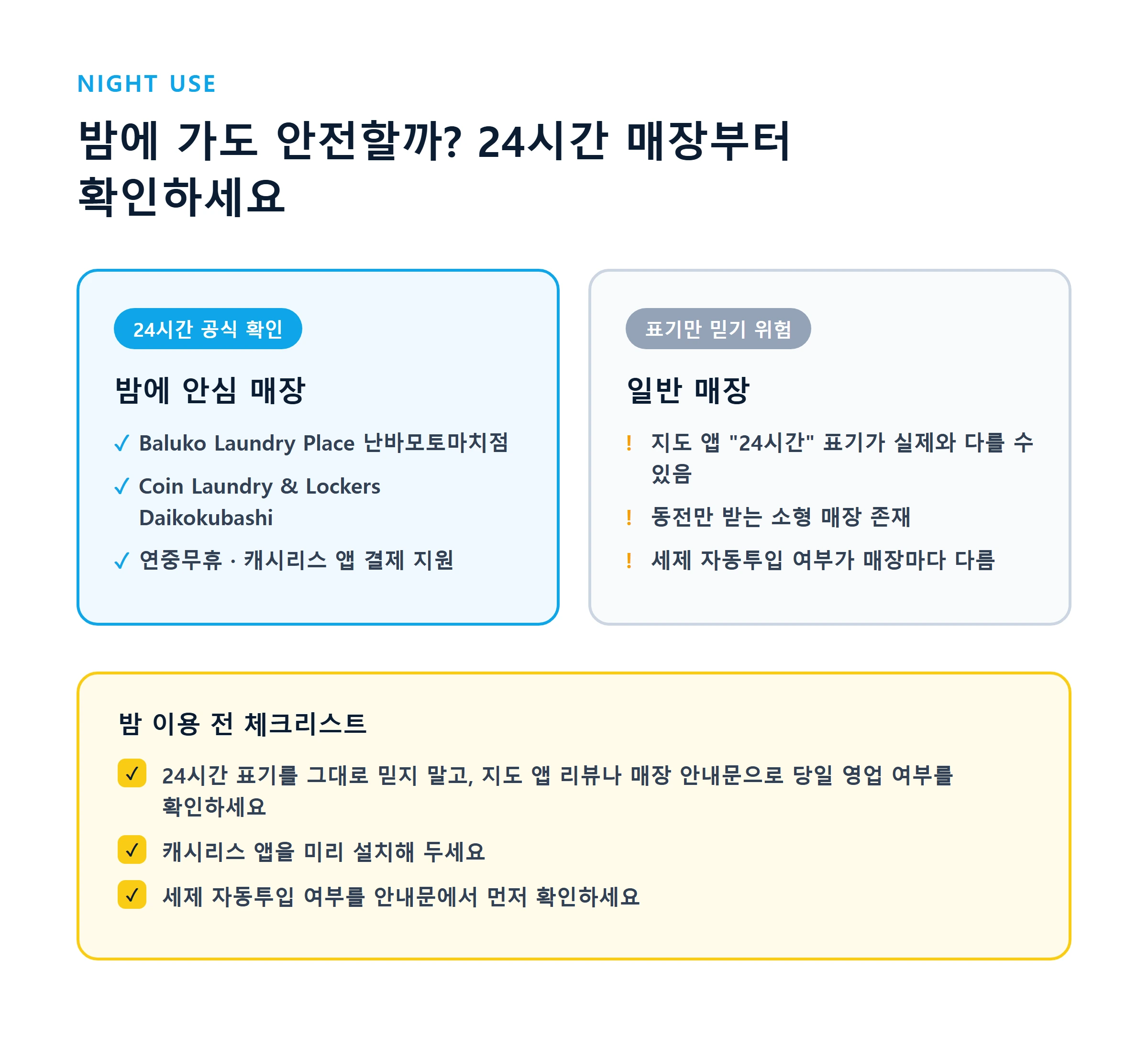오사카 코인세탁소 24시간 매장 비교 체크리스트 이미지